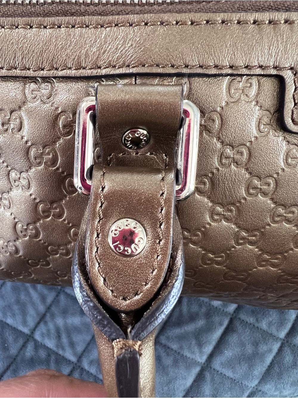 Gucci Boston Purse Metallic Bronze Duffle Bag Style Gold Crossbody Strap - Picture 8 of 16